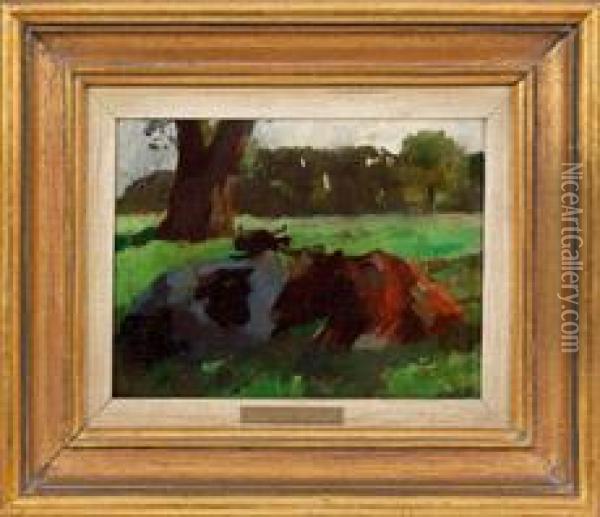 Ruhende Kuhe Unterbaumen Oil Painting - Thomas Ludwig Herbst