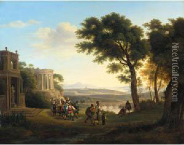 Arkadische Landschaft (arcadian Landscape) Oil Painting - Josef Rebell