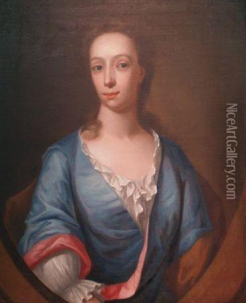 Lady In A Blue Gown Oil Painting - Sir Godfrey Kneller