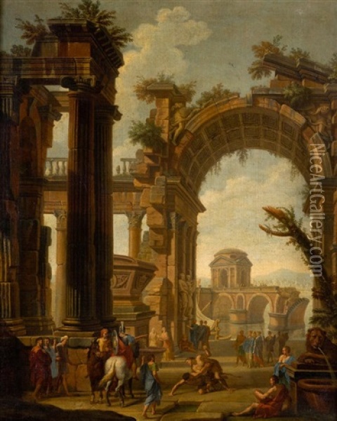 Capricho De Ruinas Con Figuras Oil Painting - Pietro Francesco Garoli