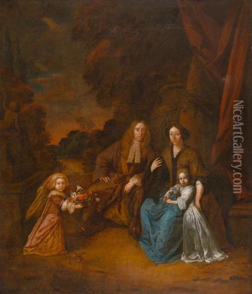 Portrait Eines Ehepaares Mit Ihren Beiden Kindern. Oil Painting - Roloef Koets