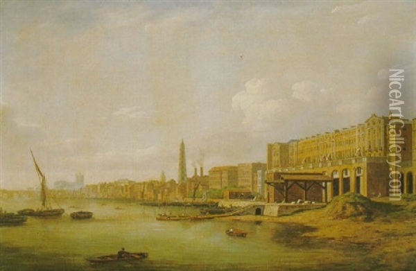 The Adelphi And The York Water Tower From The Thames Oil Painting - William Marlow