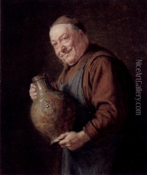 Lachelnder Monch Mit Weinkrug Oil Painting - Eduard von Gruetzner