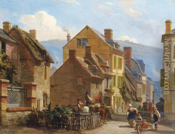 La Rue Des Rosiers A Trouville Oil Painting - Charles Louis Mozin