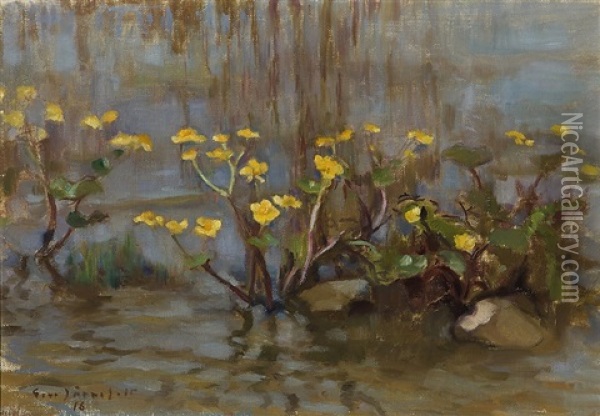 Marsh Marigold Oil Painting - Eero Jaernefelt