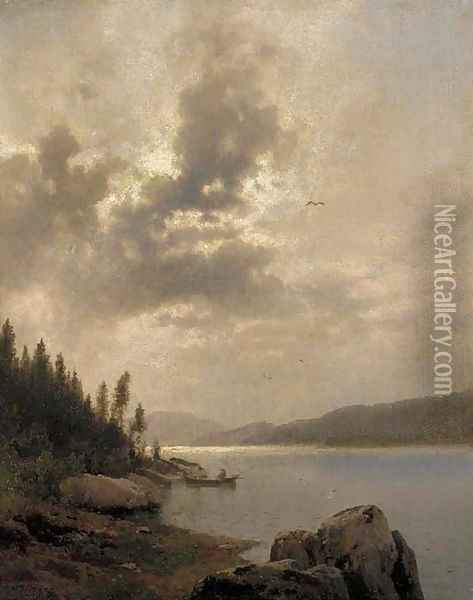 Boating on a Cloudy Day 2 Oil Painting - Herman Herzog