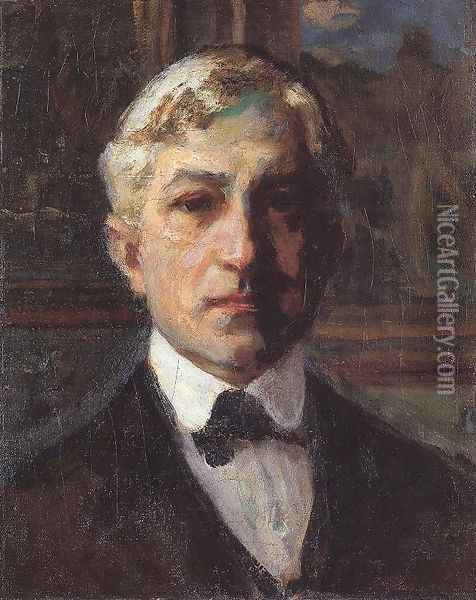 Selt-portrait c. 1910 Oil Painting - Janos Thorma