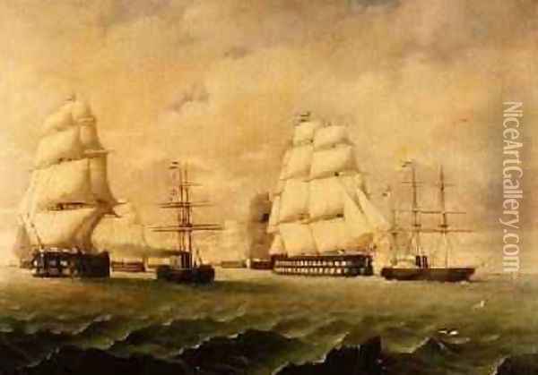A Battle Fleet and Tugs Oil Painting - J. Murray