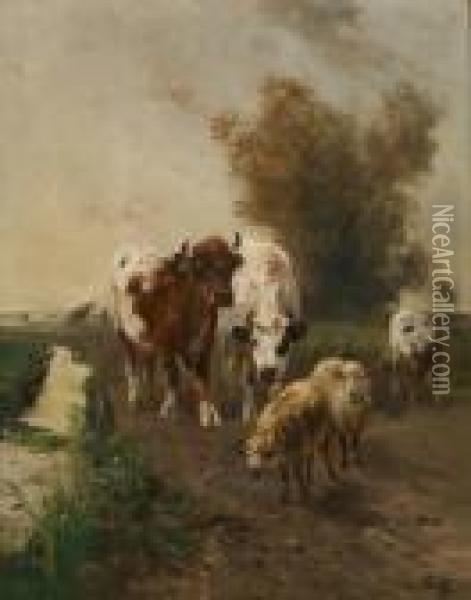 Vaches Et Moutons Au Bord Duruisseau Oil Painting - Henry Schouten
