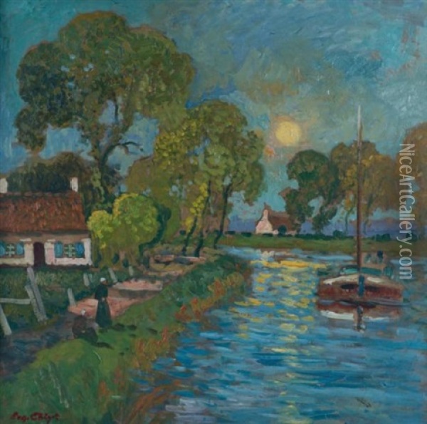 Canal De Bombourg Oil Painting - Eugene Chigot
