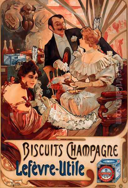 Biscuits Champagne Lefevre Utile Oil Painting - Alphonse Maria Mucha