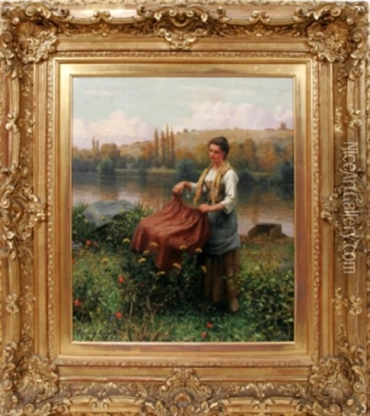 French Woman Near Paris River Oil Painting - Daniel Ridgway Knight