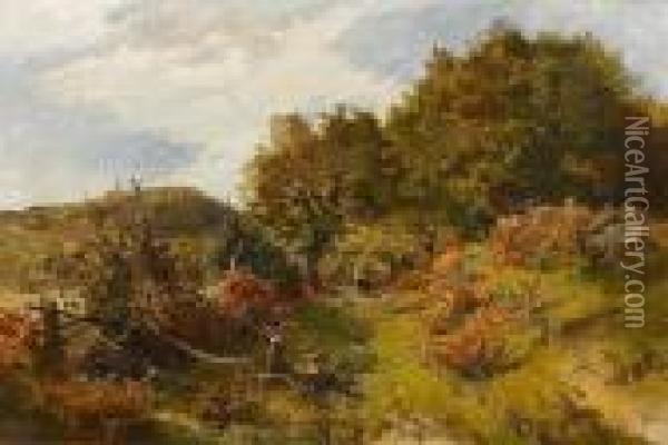 Figures And Cattle On A Country Path Oil Painting - Sidney Richard Percy