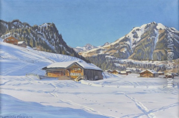 Wintersonntag Bei Saanen Oil Painting - Waldemar Theophil Fink