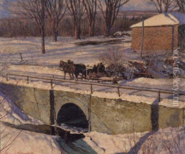 The Old Flume Bridge Oil Painting - Francis Hans Johnston