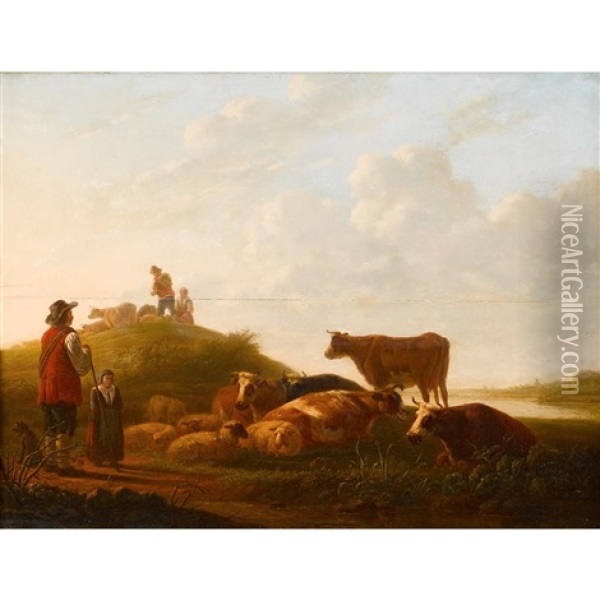 Tending The Cattle Oil Painting - Aelbert Cuyp