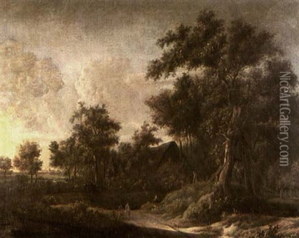 Travellers On A Path Through A Wooded Landscape Oil Painting - Jan van Kessel the Elder