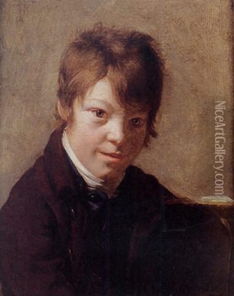 Portrait Of A Young Boy (the Artist's Son, Michel-martin, Age 11?) Oil Painting - Martin Droelling