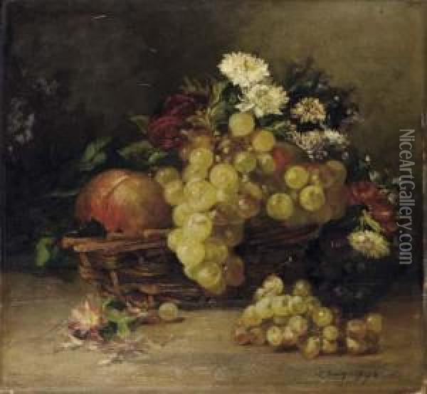 Panier De Fleurs Et De Fruits Oil Painting - Denis Pierre Bergeret