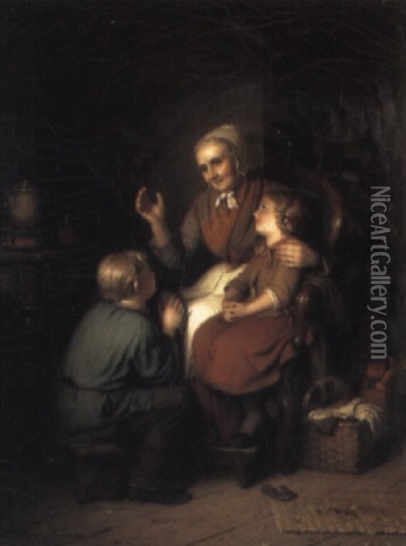 A Grandmother's Tale Oil Painting - Johann Georg Meyer von Bremen