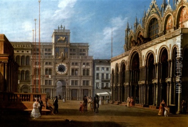 Vue De La Piazzetta Avec La Tour De L'horloge Oil Painting - Giacomo Caneva