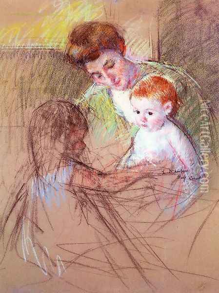 Mother And Daughter Looking At The Baby Oil Painting - Mary Cassatt