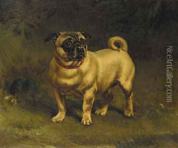 The Artist's Pug with Ball Oil Painting - William H. Hopkins