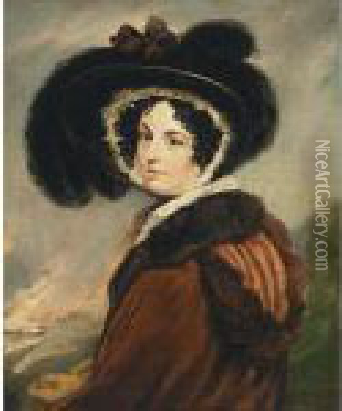 Portrait Of A Lady With A Hat, Said To Be Mrs Opie Oil Painting - John Rathbone