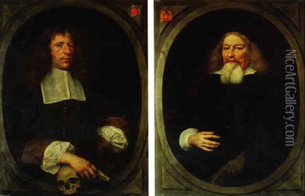 Portrait D'homme Tenant Un Livre Dans Un Oeil-de-boeuf Oil Painting - Cornelis Jonson Van Ceulen