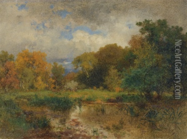 River Landscape Near Lundenburg Oil Painting - Eduard Peithner Ritter von Lichtenfels