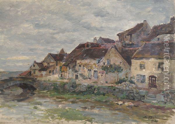 Petit Pont Au Pied D'un Hameau. Oil Painting - Edmond Marie Petitjean