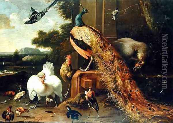 Revolt in the Poultry Coup Oil Painting - Melchior de Hondecoeter