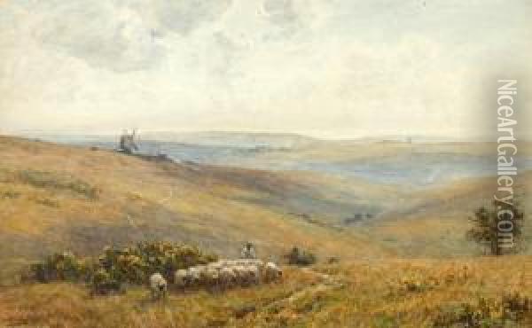 Morning On The Sussex Downs Oil Painting - Ernest Albert Waterlow