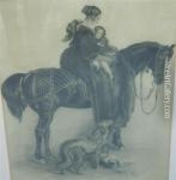 A Woman And Child On A Horse Oil Painting - Landseer, Sir Edwin