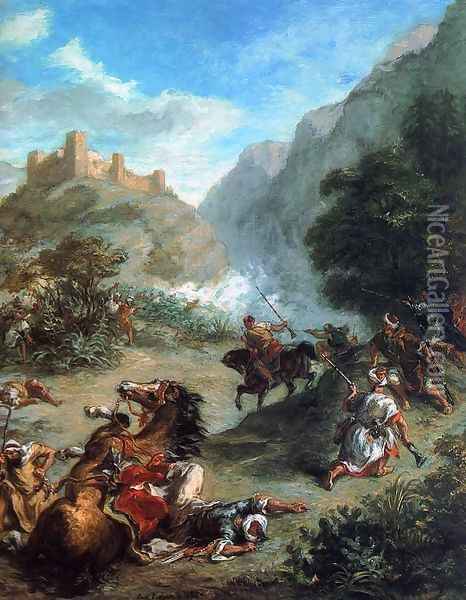 Arabs Skirmishing in the Mountains 1863 Oil Painting - Eugene Delacroix
