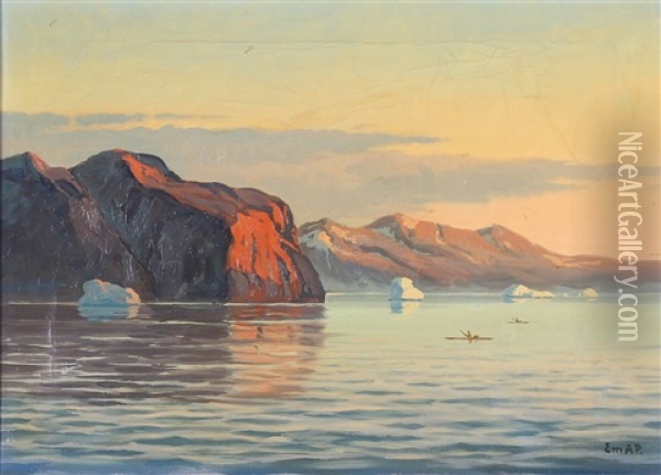 View From The Uummannaq Fjord In Greenland Oil Painting - Emanuel A. Petersen