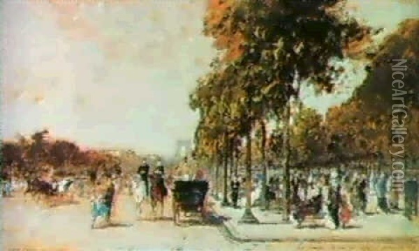 Les Champs Elysees, Paris Oil Painting - Luigi Loir