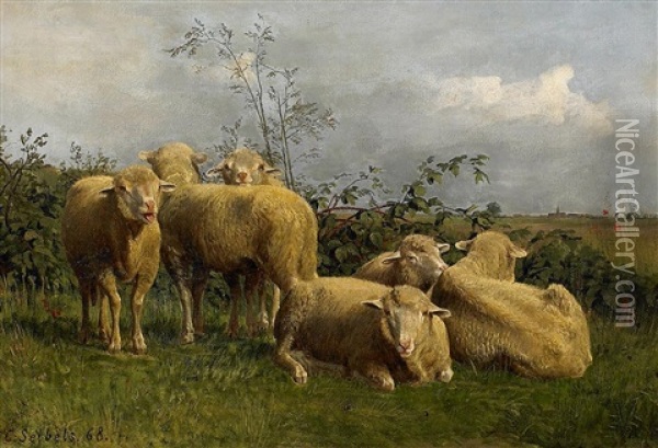 Schafe Auf Der Weide Oil Painting - Carl Seibels