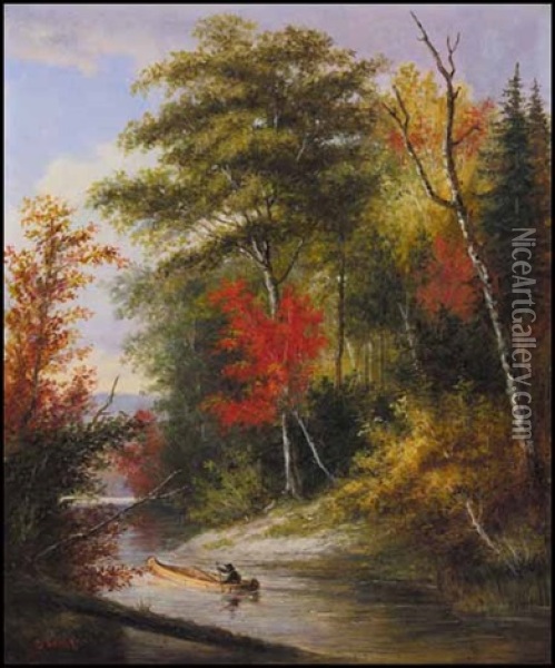Autumn, Lake St. Charles Oil Painting - Cornelius David Krieghoff