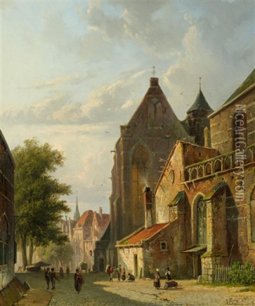 In Einem Hollandischen Stadtchen Oil Painting - Adrianus Eversen