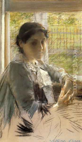 At The Window Oil Painting - William Merritt Chase
