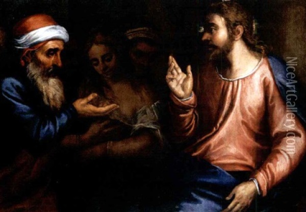 Cristo E L'adultera Oil Painting - Andrea (Andrea Vicentino) Michieli