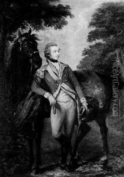 Portrait Of Colonel John Hayes St. Leger, Standing In A Park Landscape, With His Charger Oil Painting - Gainsborough Dupont