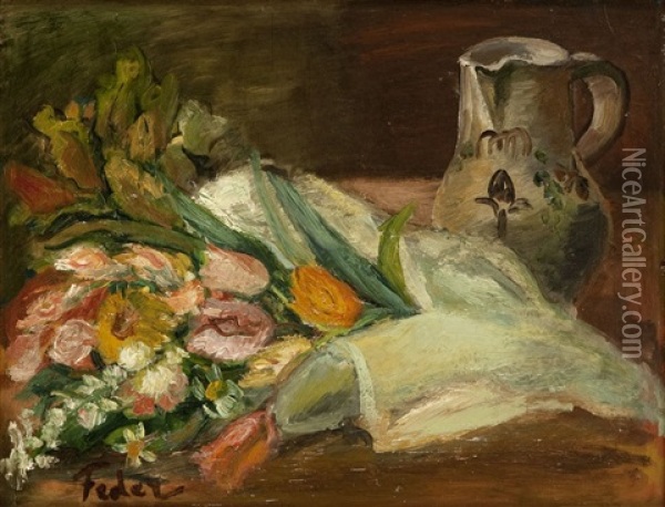 Still Life With Cut Flowers Oil Painting - Adolphe Aizik Feder
