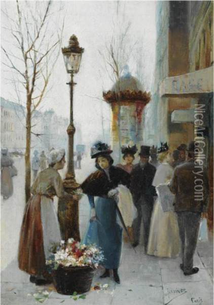 A Parisian Flower Seller Oil Painting - Jose Maria Jardines