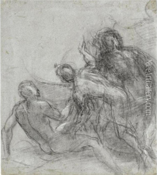 Figure Studies, Possibly For An Adoration Of The Shepherds Oil Painting - Jacopo Bassano (Jacopo da Ponte)