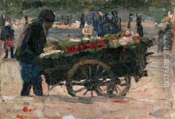 The Flower Seller Oil Painting - Nazmi Ziya