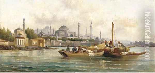 Trading vessels before Hagia Sofia, Istanbul Oil Painting - Anton Schoth