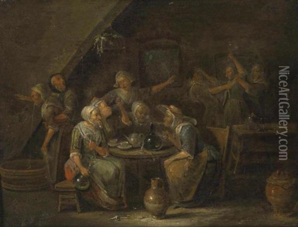 Women In A Tavern Oil Painting - Egbert Jaspersz. van, the Elder Heemskerck