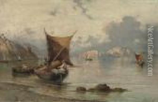 Fishingboats Near Sorrento Oil Painting - Giuseppe Carelli